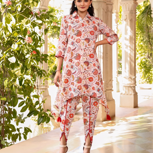 Aza Peach Asymmetrical Kurta Set