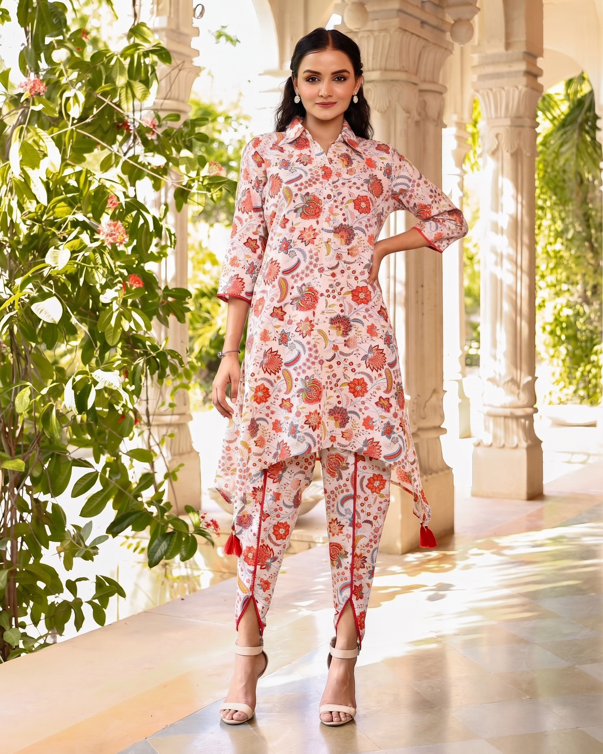 Aza Peach Asymmetrical Kurta Set