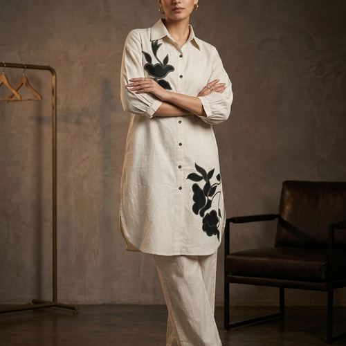 Ivory Embroiderd Cotton Co-ord Set