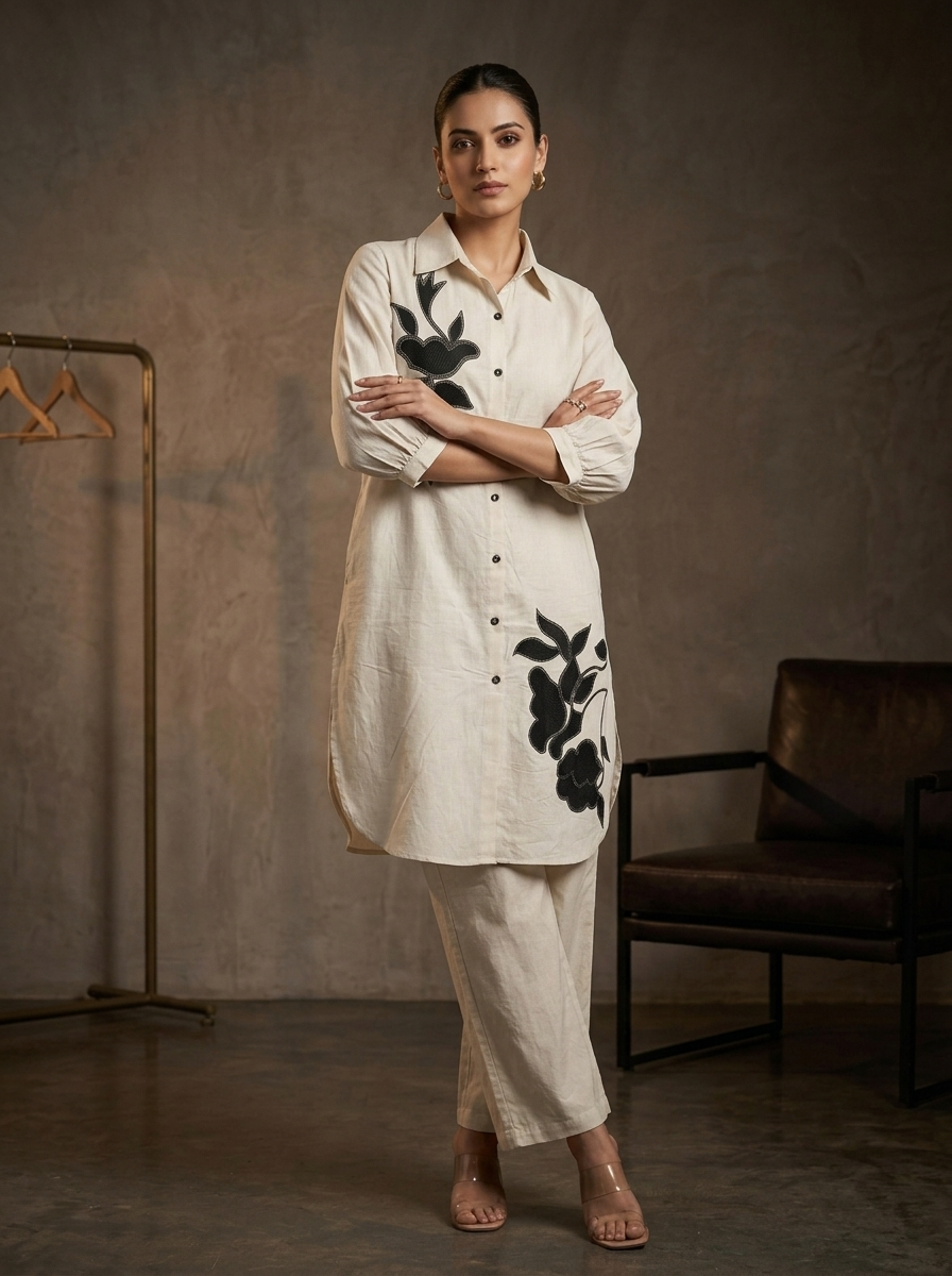 Ivory Embroiderd Cotton Co-ord Set