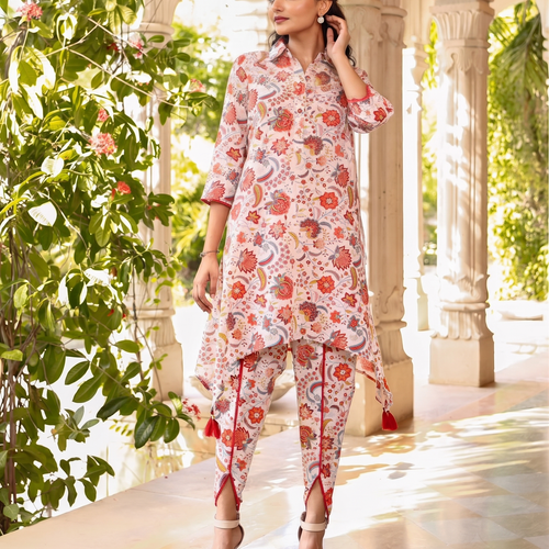 Aza Peach Asymmetrical Kurta Set