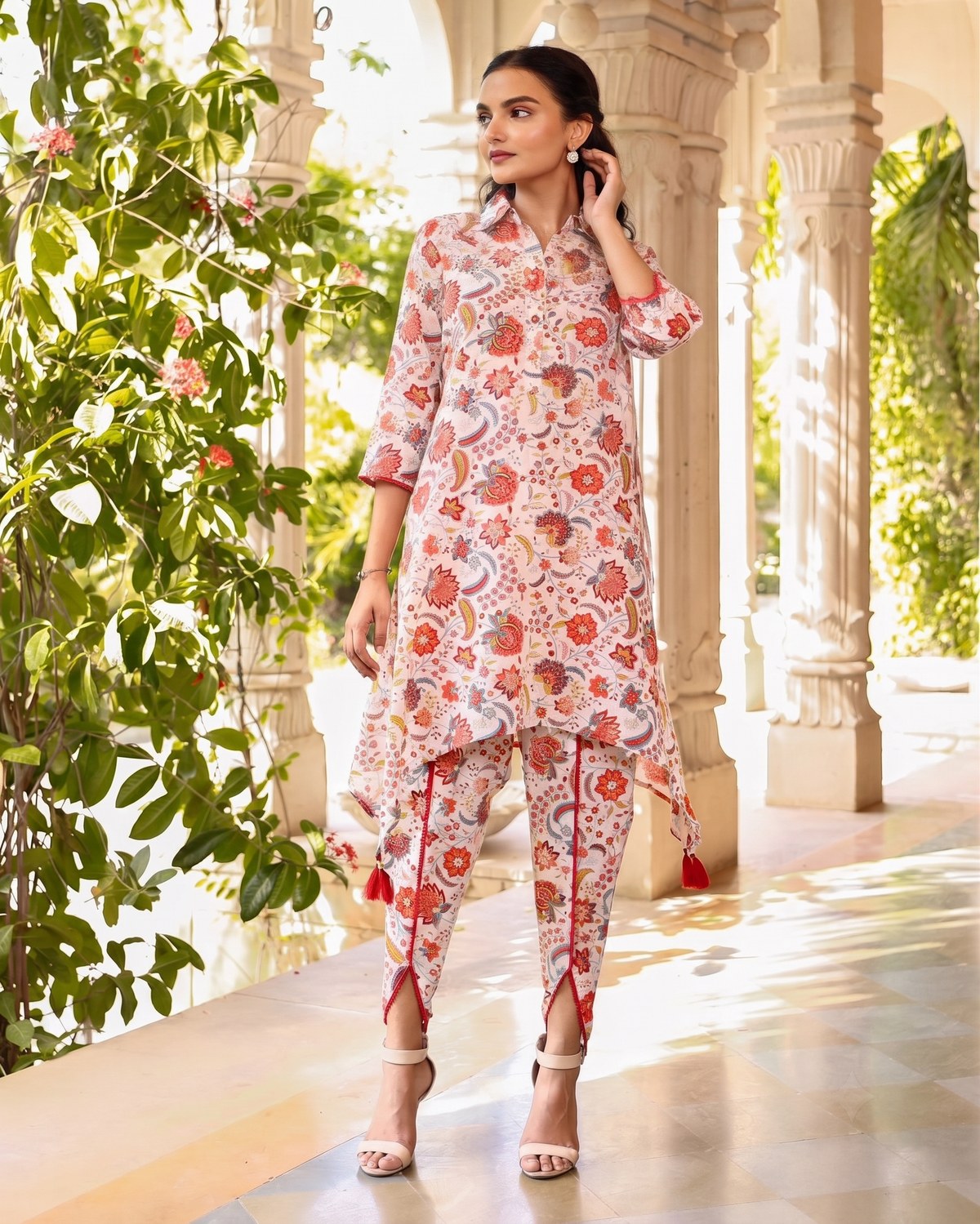Aza Peach Asymmetrical Kurta Set
